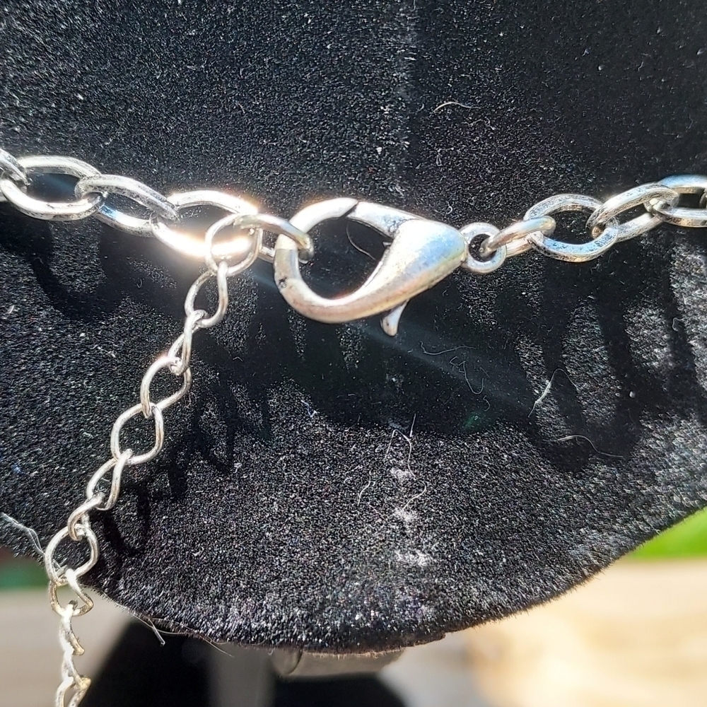 UNBRANDED Silver Tone Acrylic Peach, Silver And Teal Beads 3 Strand Necklace.... - Picture 3 of 3